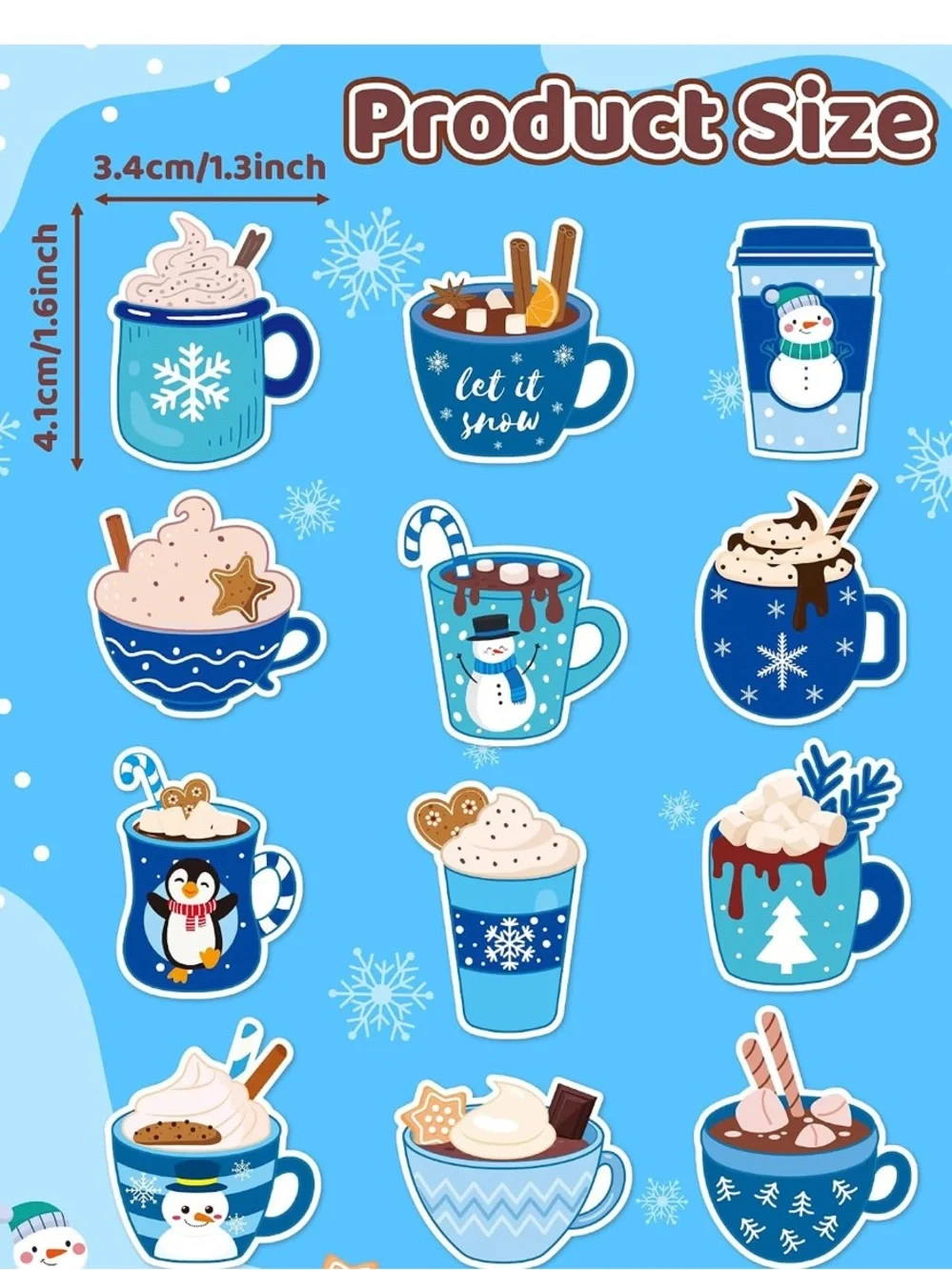 NEW!☕️50 WINTER LATTE BLUE STICKERS